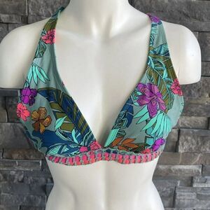 Tropical Print Bikini Top From Xhilaration Triangle Top with Cross Tie Back M‎